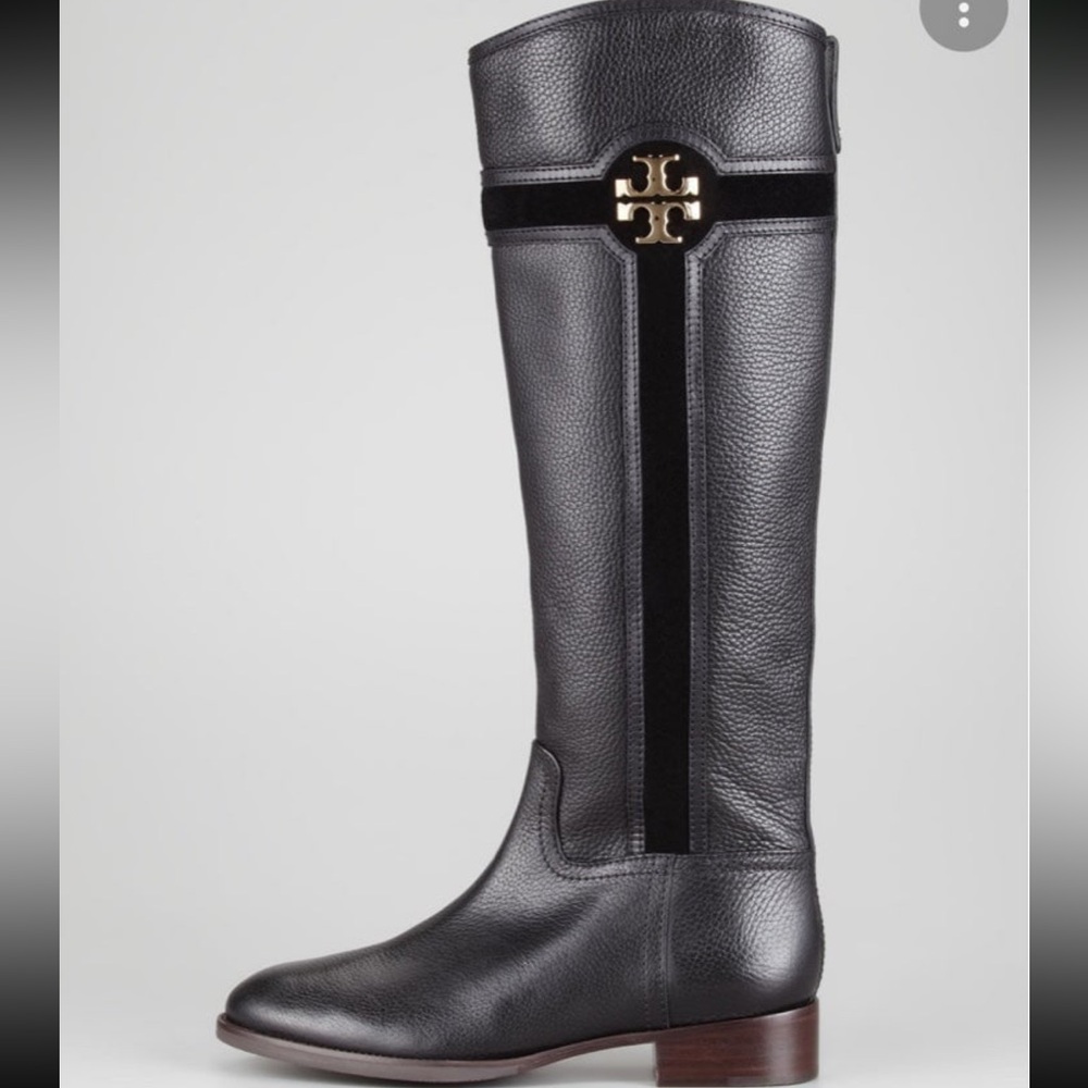 TORY BURCH ALAINA LEATHER & SUEDE KNEE HIGH RIDING BOOTS LOGO Size 5